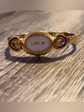 Gold Tone Heart Accent Vintage Bangle Watch - Women Accessories